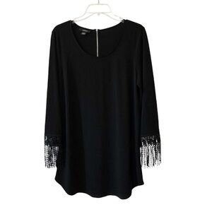 Alfani | Casual black long sleeve dress with fringe